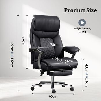 Велике та високе офісне крісло 272 кг (600 фунтів) Міцне ергономічне комп&39ютерне крісло з високою спинкою, крісло керівника з висувною підставкою для ніг, регульована висота (чорне)