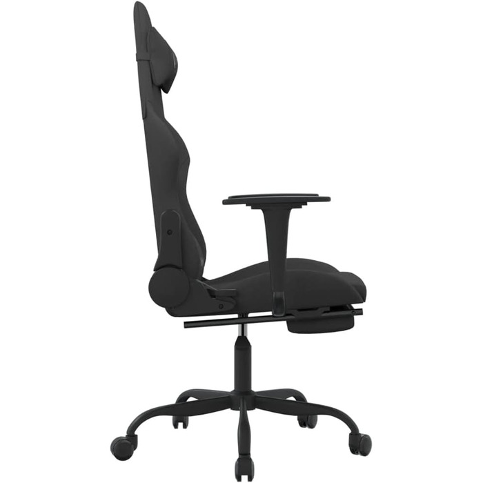 Геймерське крісло з підставкою для ніг, чорна тканина, регульована спинка та поворот на 360 градусів, дихаюче крісло з функцією відкидання та колесами для ергономіки та комфорту, 36 x 45 см (Ш x Г), чорний