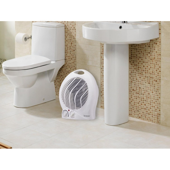 Тепловентилятор BEPER P203TER202, 2000 Вт, 2 рівні потужності, компактний вентилятор з регульованим термостатом, еко-режимом та автоматичним вимкненням, білий