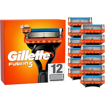 Леза для бритви Gillette Fusion 5, 12 змінних лез для мокрих бритв чоловічі з 5-кратним лезом, Зроблено в Німеччині