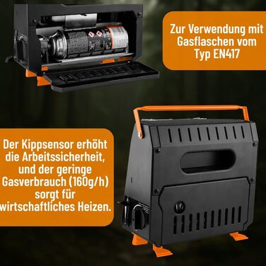 Газовий обігрівач NEO TOOLS 90-133, 2,2 кВт - Портативний газовий обігрівач з п'єзоелектричним запалюванням, захистом від перекидання та ручкою для перенесення, ідеально підходить для кемпінгу, риболовлі та активного відпочинку на свіжому повітрі