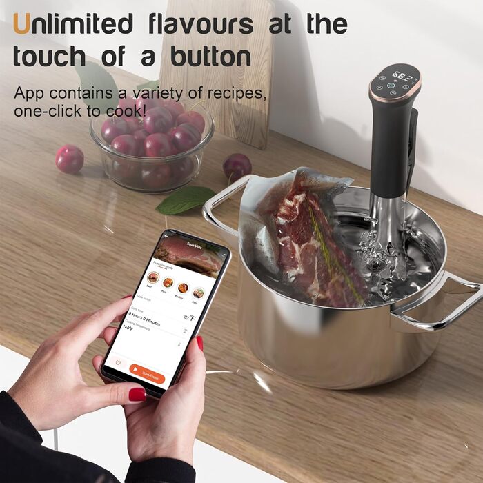 Кухонна палиця Керування додатком Wi-Fi (2.4G WiFi) 1400 Вт Sous-Vide Stick 10-90C, таймер 1-99 хв Циркуляція на 360 Паличка для плити Suvide з магнітом Souse Vide