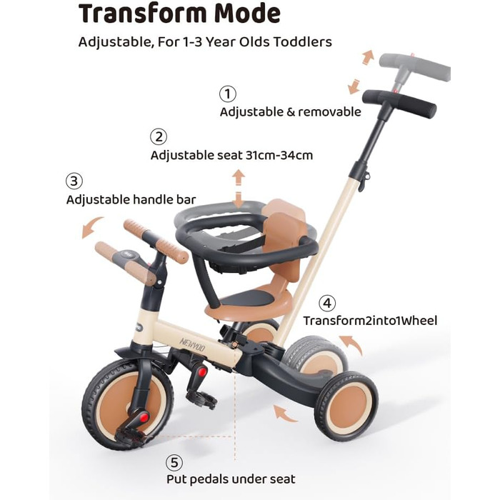 В 1 баланс велосипед триколісний, триколісний велосипед від 1-3 років, дитячий триколісний велосипед з ручкою, дитячий велосипед,