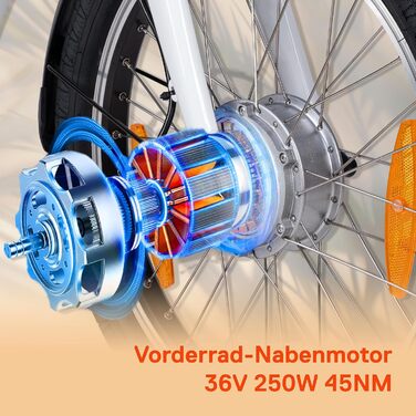 Складаний електровелосипед SAXONETTE 20 дюймів з гальмом coaster та втулкою передач, чоловічий електровелосипед з акумулятором 36V 11.4Ah 410Wh, запас ходу 80 км, швидкість 25 км/год, електровелосипед/педелек для чоловіків та жінок, білий