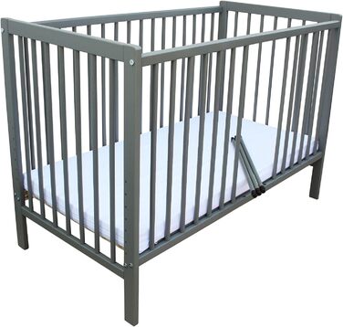 Дитяче ліжко Micoland - Приставне ліжко - Дитяче ліжко 120x60 см, що трансформується, з ремінцем, колесами та матрацом (сіре з матрацом)