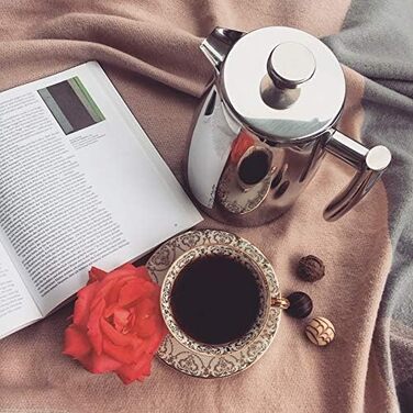 Френч-прес з нержавіючої сталі 720 DGREE Sunrise - 1 літр - без бісфенолу А - кавоварка, кавник з постійним фільтром - Елегантний кавник на 4-8 чашок Ідеальна насолода кавою