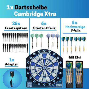 Найкращий спортивний набір для дартсу Cambridge Xtra з 12 дротиками та 24 запасними наконечниками Електронна мішень для дартсу у високоякісному наборі Електронна мішень для дартсу зі світлодіодними дисплеями Шафа для дартсу