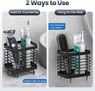 Тримач для зубної щітки Luxspire, тримач для електричної зубної щітки з нержавіючої сталі, настінний тримач для зубної щітки без свердління зі зливними отворами для органайзера для зубної пасти у ванній кімнаті, тримач головки для зубної щітки, чорний