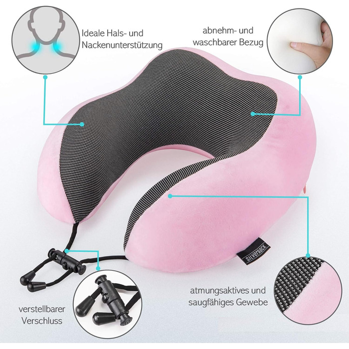 Рожевий Neck Pillow Adults - Neck Pillow Car - Travel Pillow Memory Foam - можна прати (оксамитово-м&39який і дихаючий) - Подушка для літака для спокійних подорожей