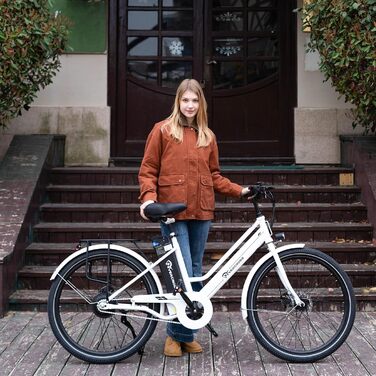 Електричний велосипед EVERCROSS EK8 для дорослих, 26-дюймовий електровелосипед - двигун 250 Вт, акумулятор 36 В 10,4 Аг, 15/20/25 км/год, максимальне навантаження 120 кг, гірський електровелосипед для жінок та чоловіків, білий стандарт