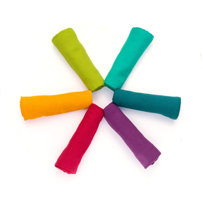 Кольорові серветки для відрижки (веселка, набір 6, 80x80 см) - Кольорові муслінові пелюшки, муслінові серветки 100 бавовна, сертиф