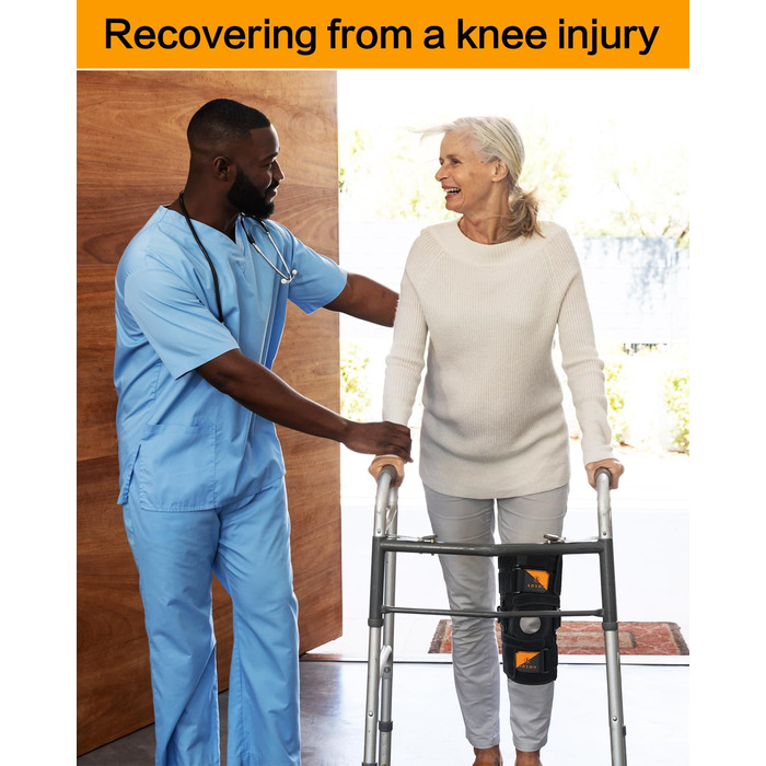 Колінний бандаж ABYON, регульований колінний бандаж для чоловіків та жінок, шарнірні пружини, подвійні посилені бічні стабілізатори, підтримка при артриті, розриви меніска (M) середній чорний