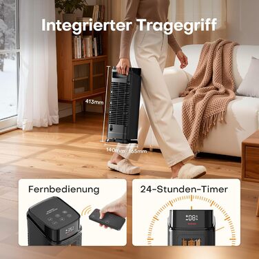 Тепловентиляторний обігрівач PTC потужністю 2000 Вт, енергозберігаючий з 4 режимами, режим енергозбереження ECO, коливання на 90, таймер 24 години, пульт дистанційного керування, тихий та потужний, захист від перегріву та перекидання для домашнього викори