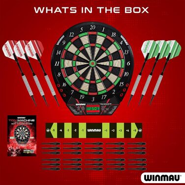 Електронна мішень для дартсу Winmau - Ton Machine з м&39яким наконечником, набір електронних дартсу з понад 90 іграми та цифровим табло для 8 гравців - 2 дротики, мотузка для метання, 10 пластикових наконечників