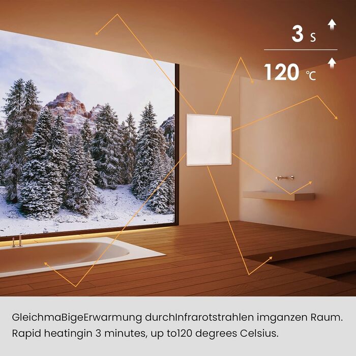 Інфрачервоний обігрівач 180 Вт, настінний інфрачервоний обігрівач до 120 градусів Цельсія для 2-5 м - досягає робочої температури за 1-3 хвилини - сертифікований TV 10-річна гарантія. 180 Вт