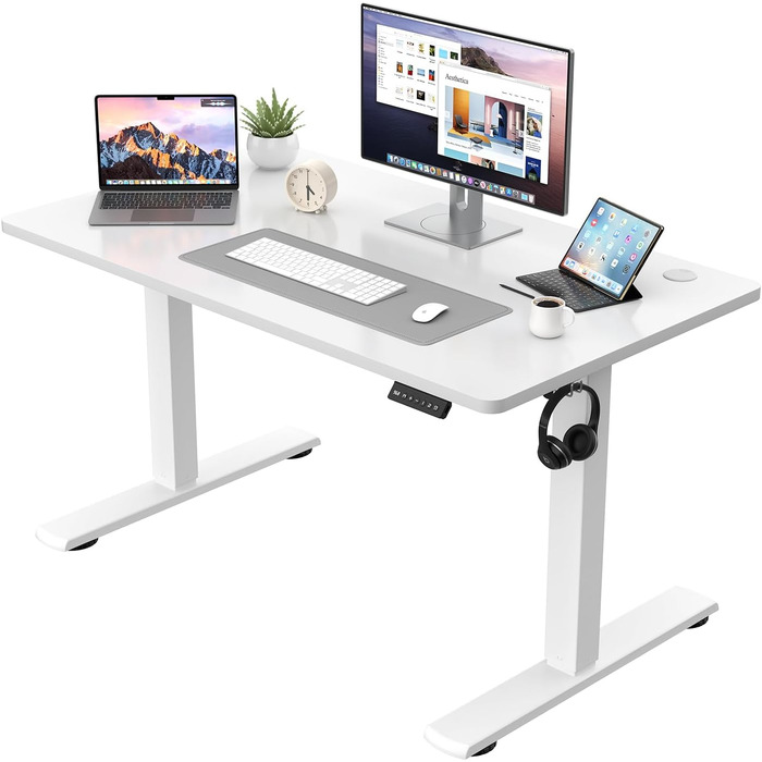 Стіл з регульованою висотою COMPLETE TABLETOP Електричний стіл з регульованою висотою та функцією пам&39яті Комп&39ютерний стіл для роботи сидячи/стоячи 110 x 53 см Білий