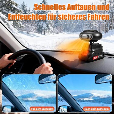 Автомобільний обігрівач з акумулятором, вентилятор-обігрівач на акумуляторі, портативний електромобільний розморожувач лобового скла, USB-обігрівач автомобіля, 2 налаштування температури та зарядний пристрій для акумулятора, розморожувач лобового скла авт