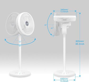 П'єдестальний вентилятор з двигуном постійного струму - вентилятор Тихий 20 дБ 3D коливальний з пультом дистанційного керування/ви