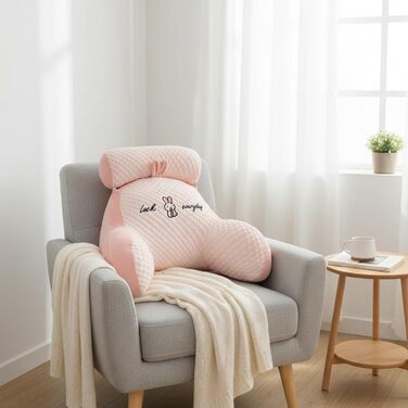 Подушка для читання з підлокітниками, подушка для спини ліжка, дивана, надзвичайно велика подушка для спини дорослого для читання зі знімним валиком для шиї (рожевий оксамит, 70 * 50 см)