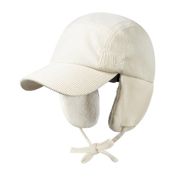Зимова шапка-ловець з вушками, Зимові шапки для жінок, Вельветова бейсболка бежевого кольору