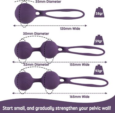 Вагінальні кульки Love Balls - Силіконові та металеві тренування м&39язів тазового дна для зміцнення вагінальних м&39язів - 3 м&39ячі Ben Wa Balls для вправ тазового дна для жінок (фіолетові)
