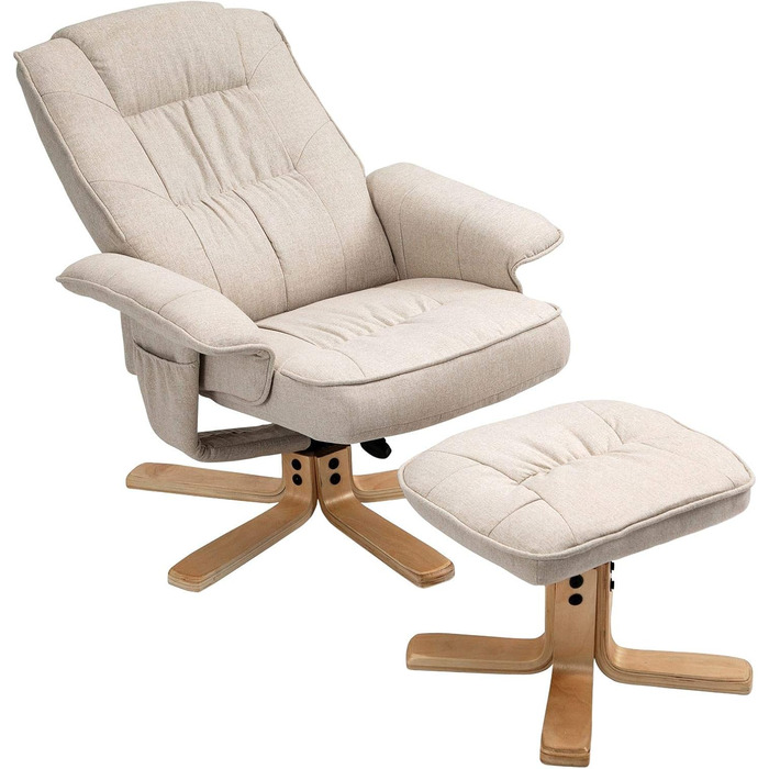 Крісло-реклайнер IDIMEX Charly з підніжкою, поворотне та регульоване по куту нахилу, бежевий максимум навантаження 100 кг для вітальні, крісло для телевізора, крісло-реклайнер, м&39яке крісло та підніжка