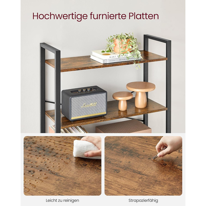 Полиця, книжкова шафа, полиця для стоячого монтажу, полиця для DVD, з 6 полицями, офісна полиця, відкриті полиці, для офісу, вітальні, спальні, кухні, 30 x 78 x 185,5 см, вінтажний коричневий-чорний LLS082B01 30 x 80 x 186 см Вінтажний коричневий чорний