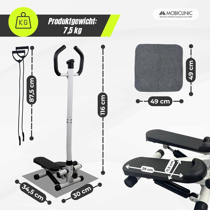 Степер Mobiclinic з кермом, регульована висота, РК-монітор, регульована інтенсивність, нековзні педалі, покроковий тренажер, компактний, домашнє тренування, Step-Pro