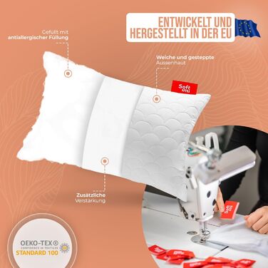 Комплект із 4 стьобаних преміум-подушок, 50x60 см, SOFTIMI - Антиалергічні - Проти кліщів - Без запаху, готові до використання - Регульована жорсткість (Комплект із 4 шт., 50x60 см)