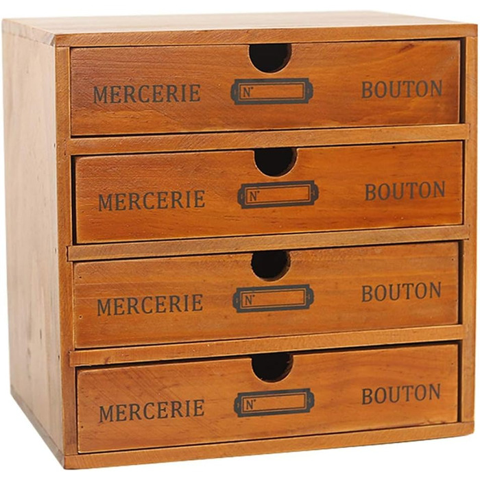 Настільна шухляда дерев'яна 4-х ярусна коробка для зберігання з висувними ящиками Вінтажна скринька для ювелірних виробів Дерев'ян