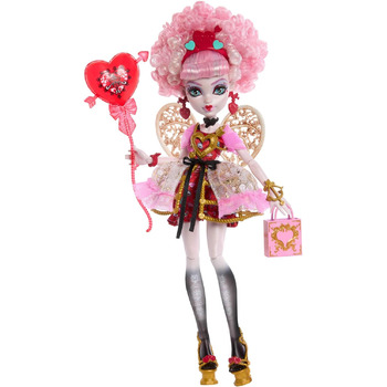 Лялька Monster High Scary Sweet Birthday, Купідон Астерія, у рожево-червоній святковій сукні з тематичними аксесуарами, такими як запрошення, повітряна кулька, подарунок тощо, JBG77 Рожевий/Червоний