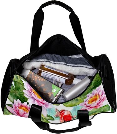 Спортивна сумка, маленька дорожня сумка, сумка для йоги, акварельний лотос та короп Кой, фітнес-сумка для активного відпочинку, сумка-шопер