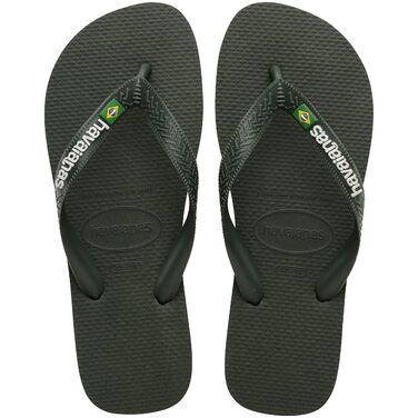 Зручні, міцні та легкі шльопанці з нековзною підошвою, бразильський прапор на ремінцях, унісекс розмір для дорослих 45/46 EU, зелено-оливковий