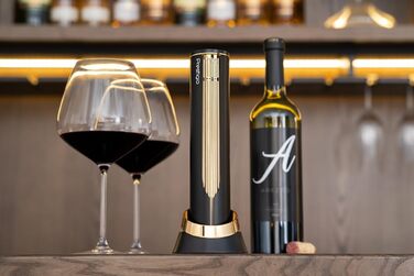 Електричний штопор Prestigio Maggiore - Відкривачка для винних пляшок преміум-класу з зарядною док-станцією - Вбудований різак для фольги - упакований у високоякісну подарункову коробку - Чорний/Золотий Maggiore - Багате золото