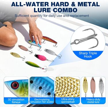 Набір рибальських снастей із 460 предметів, рибальські приманки для судака, форелі, окуня, рибальські аксесуари з ящиком для снастей, гачки, рибальські приманки, ящик для рибальських приманок на 3 полиці. Підходить для початківців та професіоналів.