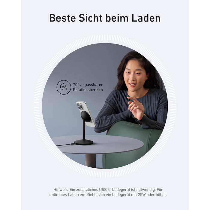 Бездротова зарядна станція Anker MagGo, 15 Вт Qi2 для MagSafe, підставка з кабелем USB-C, магнітний зарядний пристрій для iPhone 1