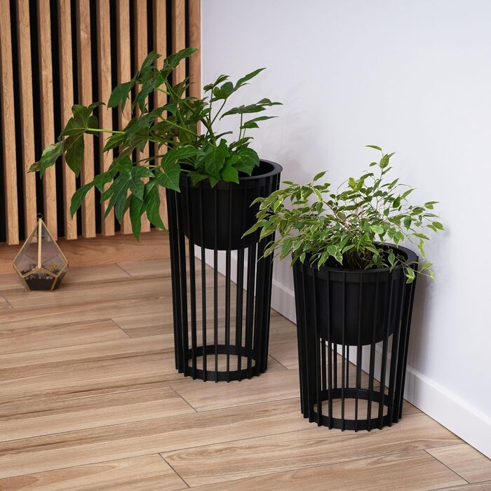 Комплект підставок для квітів Ø 30 см x В 40 см та 54 см Підставка для рослин виготовлена з міцного пластику, використовується з обох боків Квітковий стілець для використання в приміщенні та на вулиці Сучасний та практичний столик для рослин Чорний 30 см 