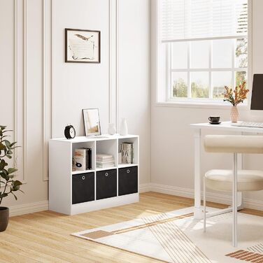 Книжкова полиця WOLTU з 3 шухлядами з нетканого матеріалу, окремостояча полиця з 6 відділеннями, кубічна полиця для спальні, вітальні, кабінету, офісу, біла, 80x60x30 см, SK033ws 6 відділень (30Г x 80Ш x 60В см) Біла