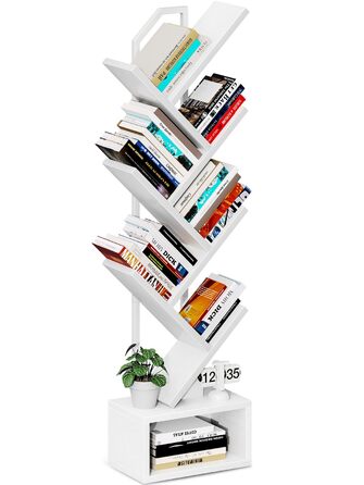 Книжкова полиця Coleshome у формі дерева, 6-ярусна окремостояча полиця, дерев&39яна книжкова полиця, підходить для вітальні та спальні, біла