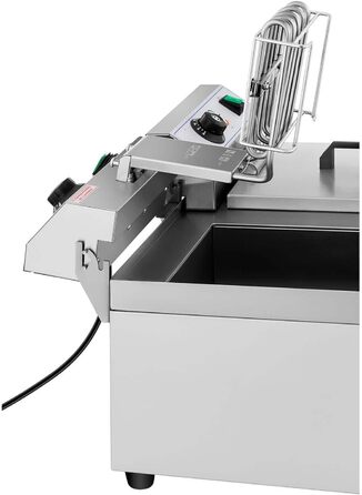 Подвійна фритюрниця з нержавіючої сталі Royal Catering RCEF 10DB (2 x 3,000 Вт, ємність 2 x 10 л, діапазон температур 50-200 C, холодна зона, зі зливними кранами)