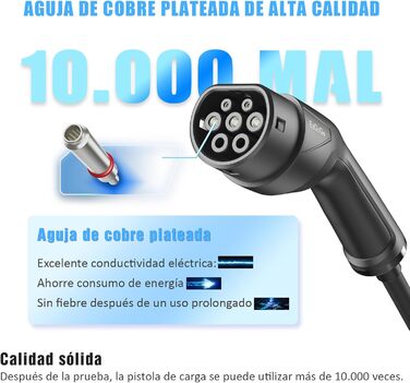 Зарядний кабель EzGoGo Type 2 Schuko 3,68 кВт 1-фазний / 6,1 м / 6-16А, портативна сумка тримач тканина з мікрофібри ремінець для