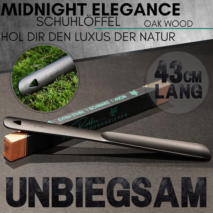Дерев'яний ріжок для взуття Robfox чорний I 43 см ДОВГИЙ І НАДЗВИЧАЙНО СТІЙКИЙ I Довгий дерев'яний ріжок для взуття I Компактний р