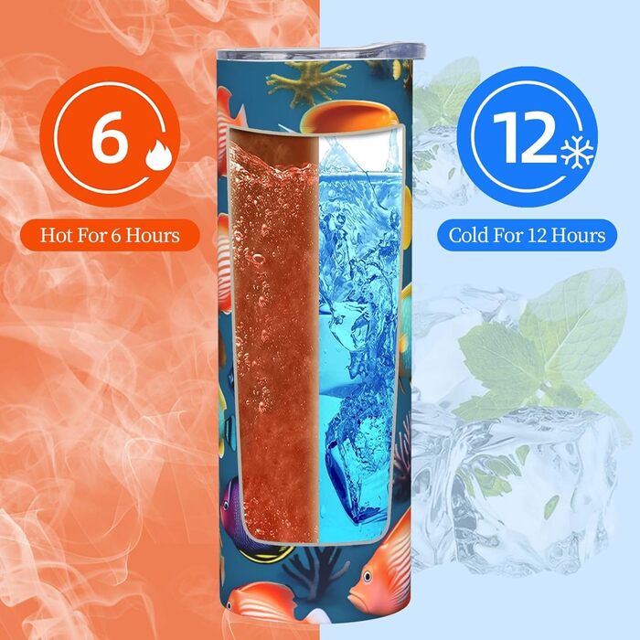 Кухоль з прямою трубочкою, дизайн підводна рифова риба, принт, дорожній кухоль, підходить для кемпінгу, офісу та дому, 590 мл