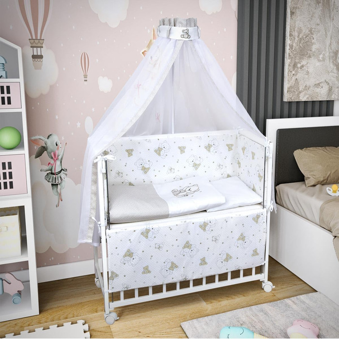 Дитяче ліжечко, біле, 90x40 см, дитяче ліжко/колиска, регульована по висоті, мобільне з колесами та матрацом