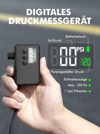 Велосипедний насос GPUTEK, міні-електричний, 71 x 30 x 43 мм, 120 psi, нержавіюча сталь, чорний