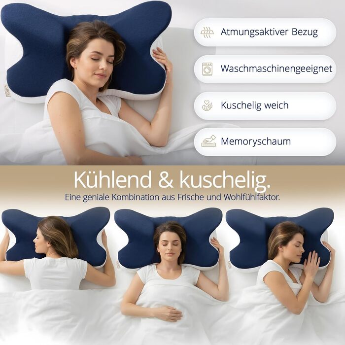 Подушка для шиї Home Vibez з піни з ефектом пам&39яті, полегшує біль у шиї та плечах, ергономічний дизайн, ортопедична подушка для шиї з охолоджувальним чохлом для всіх положень сну, включаючи дорожню сумку