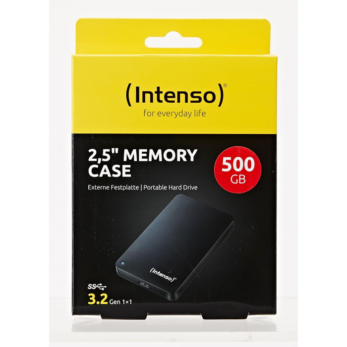 Зовнішній жорсткий диск Intenso Memory Case 500 GB (6,35 см (2,5 дюйма) 5400 об/хв, 8 МБ кеш-пам'яті, USB 3.2) чорний 500 ГБ (USB 3.2)