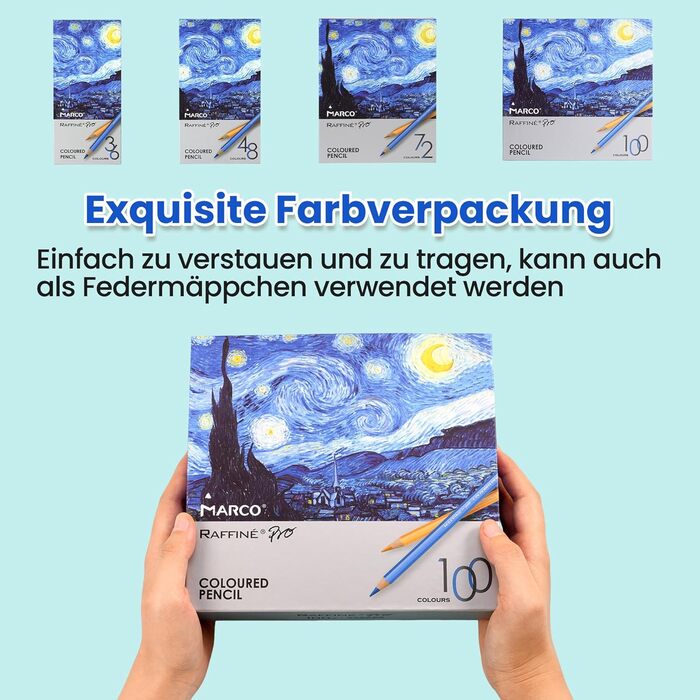 Кольорові олівці MARCO для дорослих, набір із 72 олівців для малювання. Завдяки дерев&39яним ручкам та технології на масляній основі, це найкращі олівці для професійних художників під час живопису та малювання. Упаковка з 72 шт.