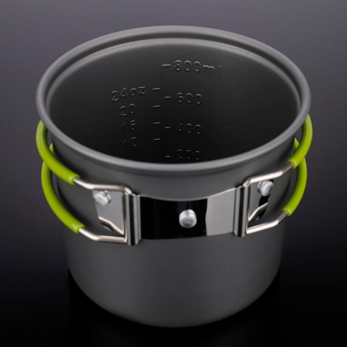 Набір посуду для кемпінгу ERBO, алюмінієвий горщик для кемпінгу, посуд для відпочинку на свіжому повітрі зі складними столовими приборами, кемпінговий посуд для 2 осіб, кемпінговий посуд для походів, риболовлі, пікніків (зелений)