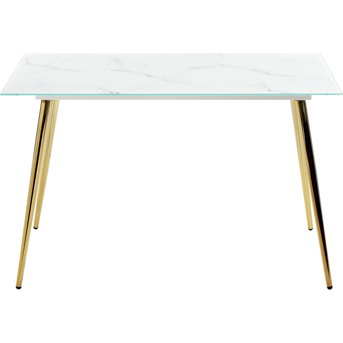 Обідній стіл Beliani із загартованого скла з глянцевою стільницею, мармуровим ефектом та золотими ніжками Mulga.